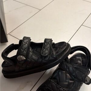 Black Quilted Sandals with Buckle